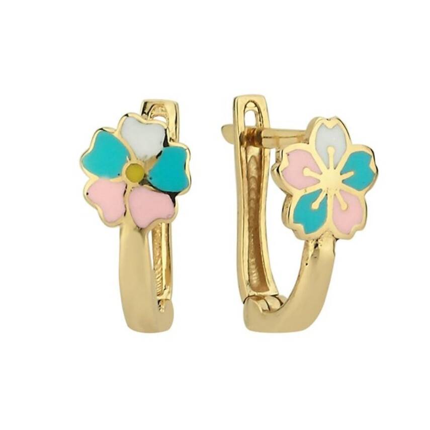 Mineli Çiçek Altın Çocuk Küpesi - Semih Haşhaş Kuyumculuk