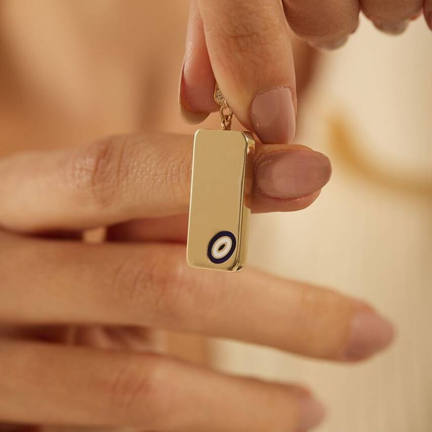 Mineli Dikdörtgen Plaka Altın Kolye Ucu - Semih Haşhaş Kuyumculuk