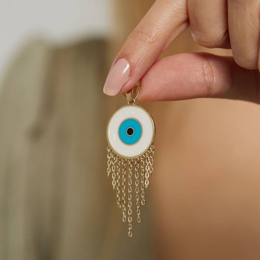 Mineli Göz Zincir Sallantılı Altın Kolye Ucu - Semih Haşhaş Kuyumculuk