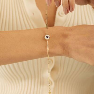 Mineli Kalp Ataş Zincirli Altın Bileklik - 1