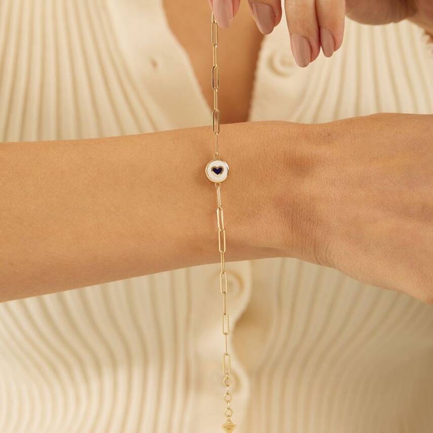 Mineli Kalp Ataş Zincirli Altın Bileklik - Semih Haşhaş Kuyumculuk
