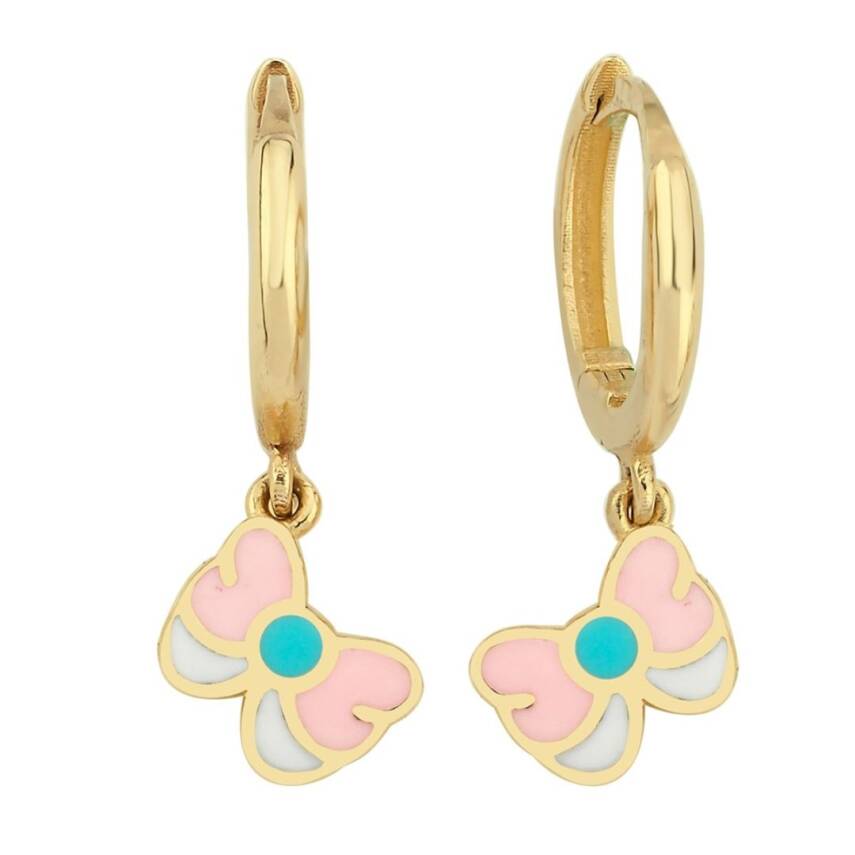 Mineli Kurdele Figürü Sallantılı Altın Çocuk Küpesi - 1