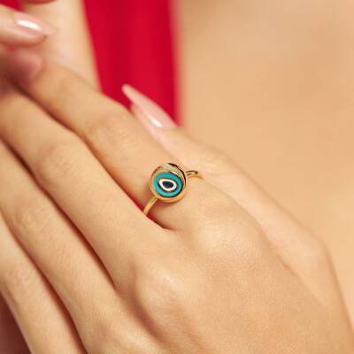 Mineli Nazar Boncuklu Cetaş Altın Yüzük - 1