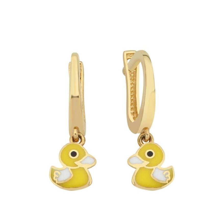 Mineli Ördek Sallantılı Altın Çocuk Küpesi - 1