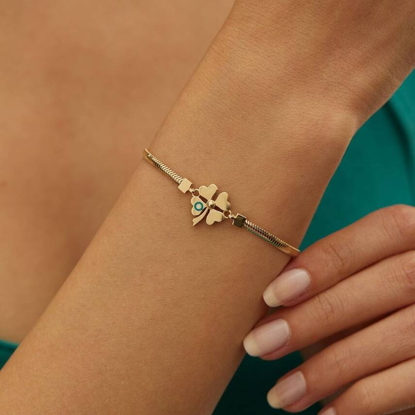 Mineli Yonca Balıksırtı Zincir Altın Bileklik - Semih Haşhaş Kuyumculuk (1)