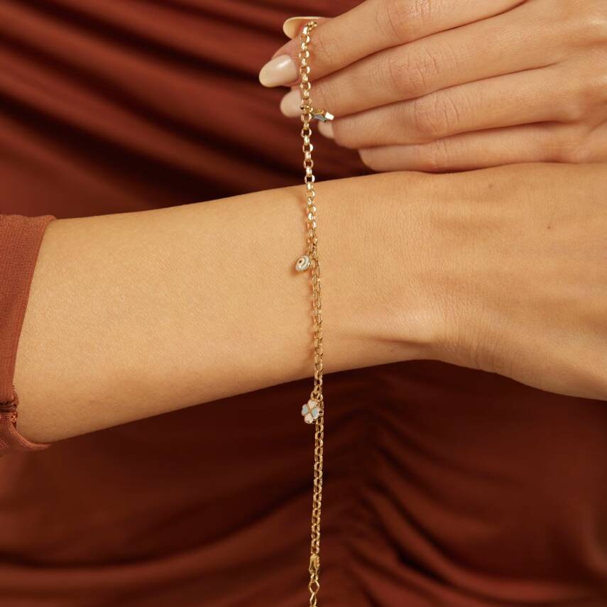 Mineli Yonca Ve Nazar Boncuklu Şans Altın Bilekliği - Semih Haşhaş Kuyumculuk (1)