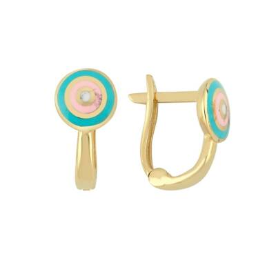 Mineli Yuvarlak Model Altın Çocuk Küpesi - 1