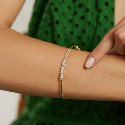 Mini Dikdörtgen Taşlı Altın Kelepçe Bilezik - 1