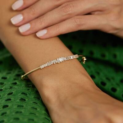 Mini Dikdörtgen Taşlı Altın Kelepçe Bilezik - 2