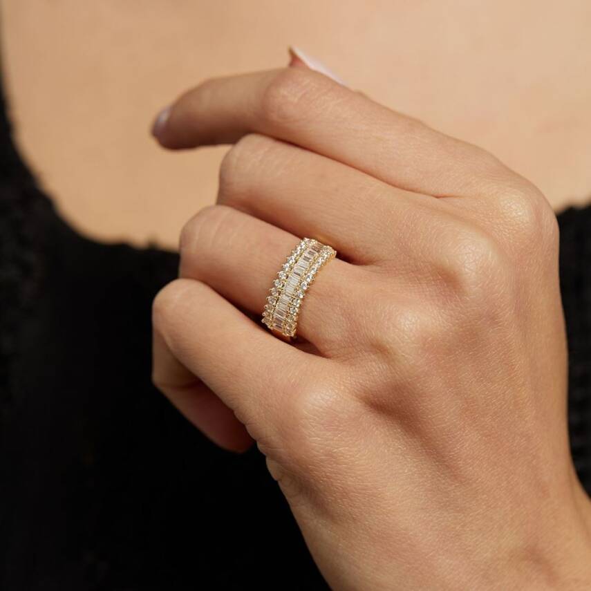 Minimal Baget Taşlı Altın Yüzük - 1