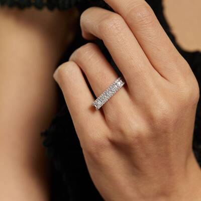 Minimal Baget Taşlı Beyaz Altın Yüzük - 1