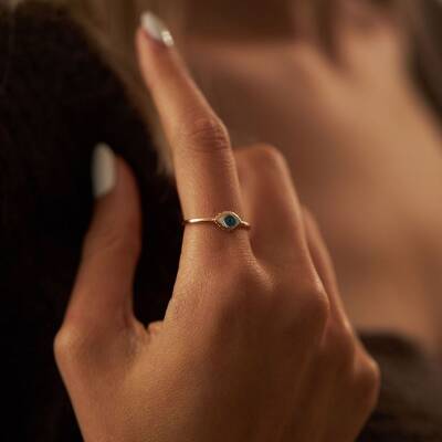 Minimal Beyaz Göz Altın Yüzük - 1