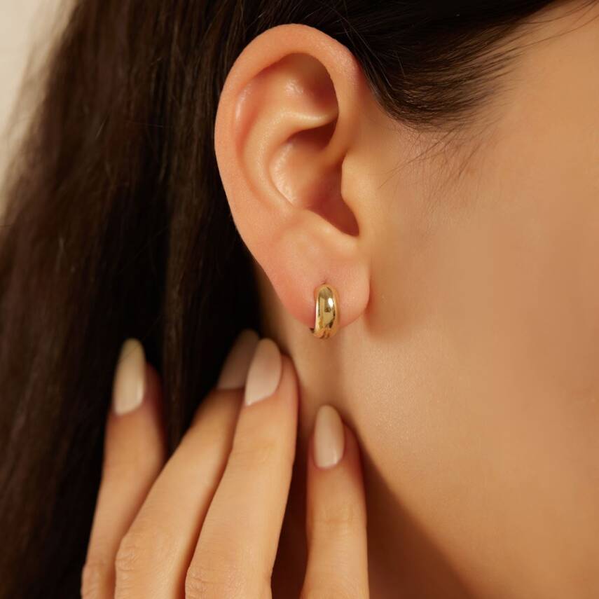 Minimal Bombeli Halka Altın Küpe - Semih Haşhaş Kuyumculuk