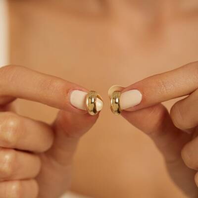 Minimal Bombeli Halka Altın Küpe - 3