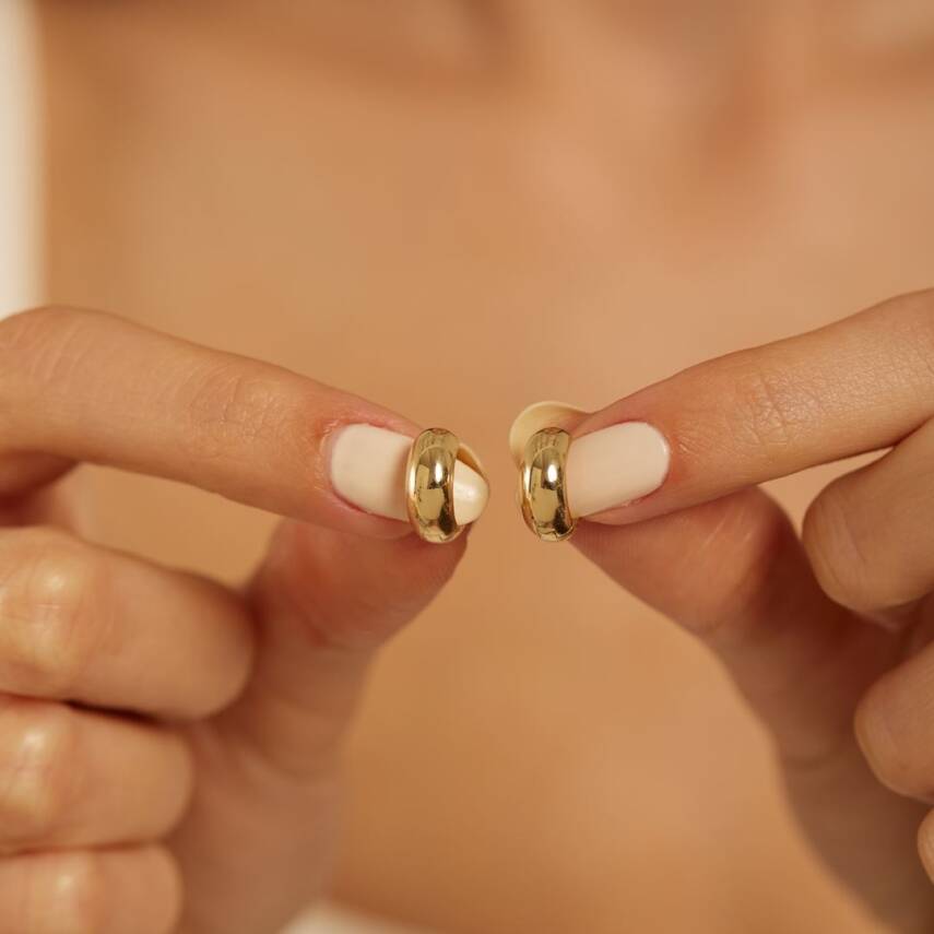 Minimal Bombeli Halka Altın Küpe - 3