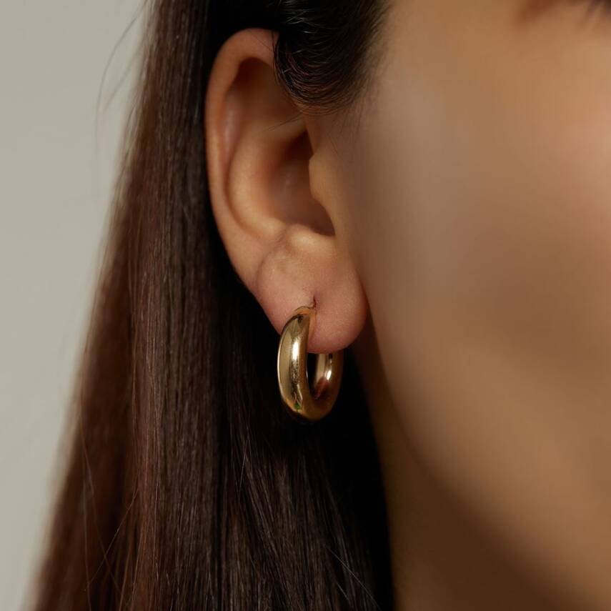 Minimal Bombeli Kalın Halka Altın Küpe - Semih Haşhaş Kuyumculuk