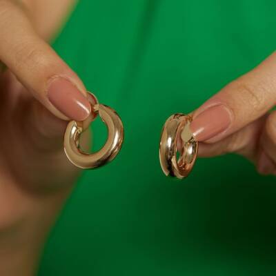 Minimal Bombeli Kalın Halka Altın Küpe - 2