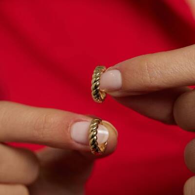 Minimal Burgu Halka Altın Küpe - 2