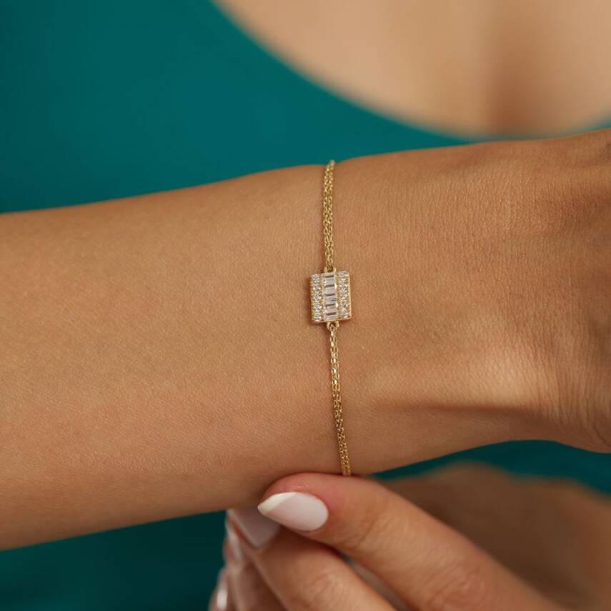 Minimal Dikdörtgen Taşlı Forse Zincir Altın Bileklik - Semih Haşhaş Kuyumculuk