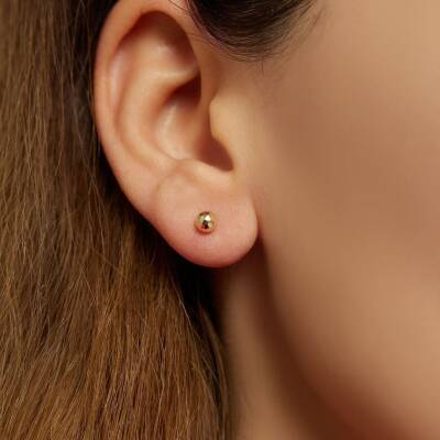 Minimal Disko Top Altın Küpe - 1