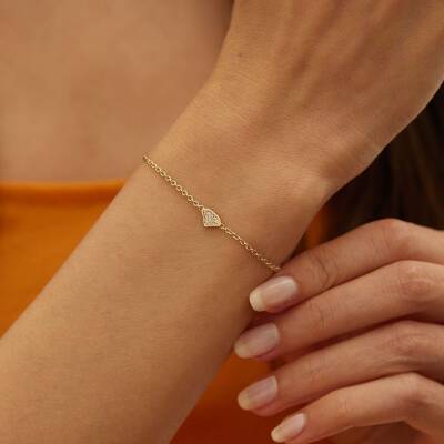 Minimal Elmas Motifli Taşlı Altın Bileklik - 2