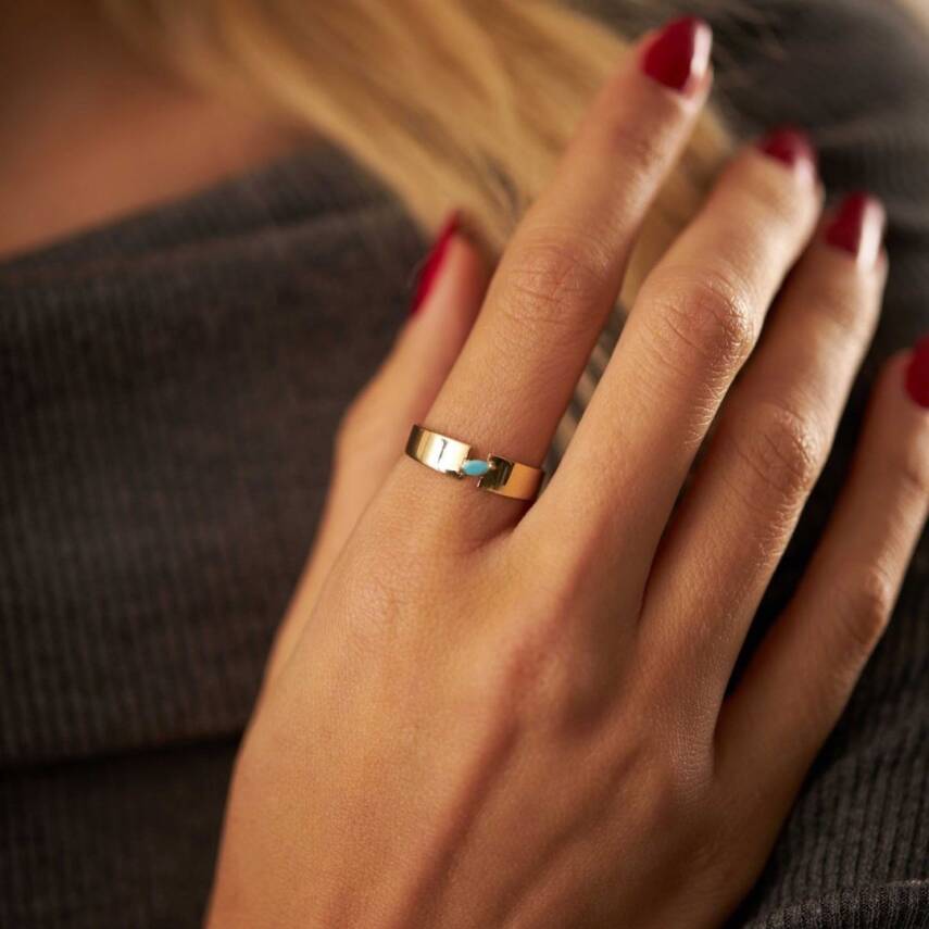 Minimal Firuze Taşlı Altın Yüzük - Semih Haşhaş Kuyumculuk