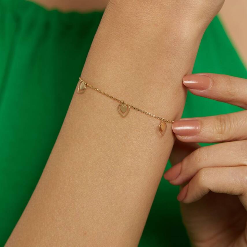 Minimal İç İçe Kalp Sallantılı Altın Bileklik - Semih Haşhaş Kuyumculuk