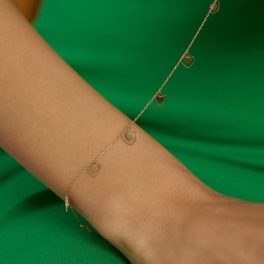 Minimal İç İçe Kalp Sallantılı Altın Bileklik - Semih Haşhaş Kuyumculuk (1)