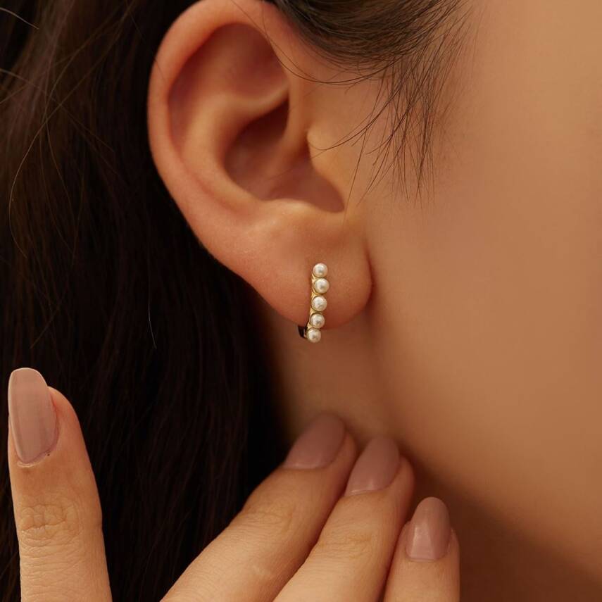 Minimal İncili Halka Altın Küpe - Semih Haşhaş Kuyumculuk