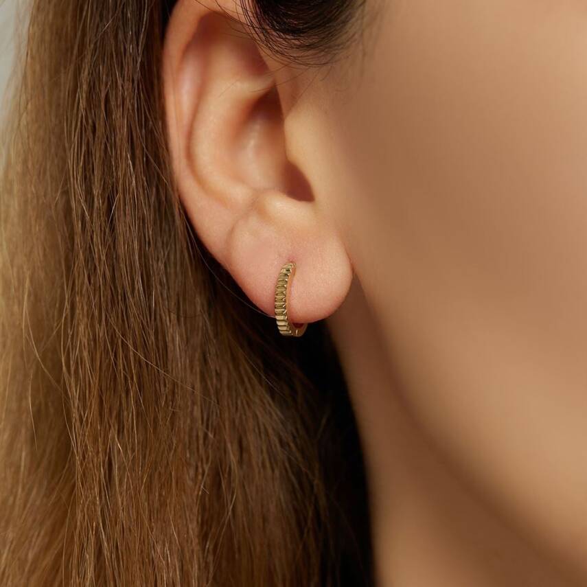 Minimal Kalın Çizgili Halka Altın Küpe - Semih Haşhaş Kuyumculuk