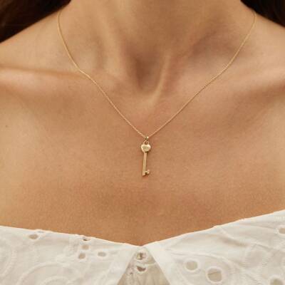 Minimal Kalp Anahtar Altın Kolye - 2