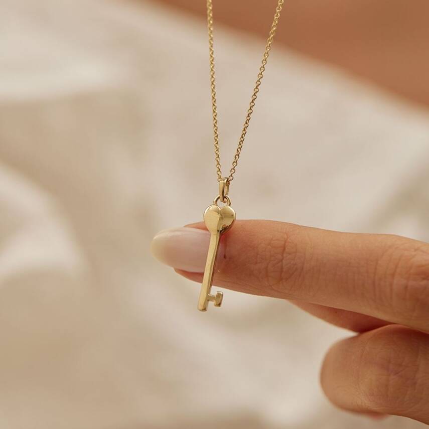 Minimal Kalp Anahtar Altın Kolye - 3