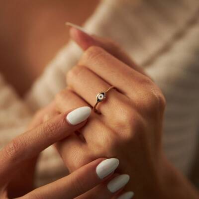 Minimal Mavi Göz Altın Yüzük - 1