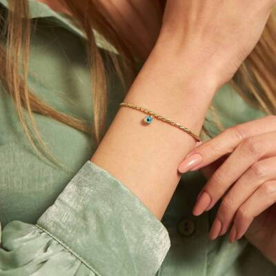 Minimal Nazar Boncuk Detaylı Altın Bileklik - 1