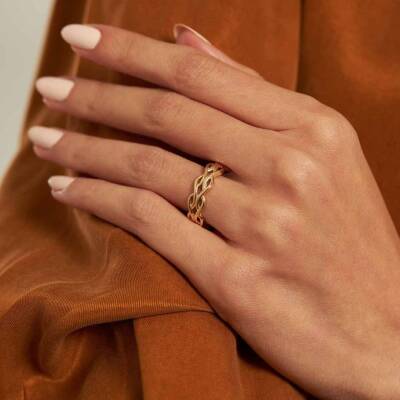 Minimal Örgü Altın Yüzük - 1