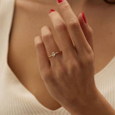 Minimal Oval Baget Altın Yüzük - 1