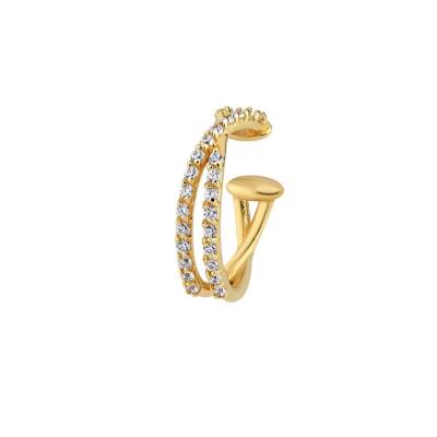 Minimal Sarmal Taşlı Altın Earcuff Küpe - 1