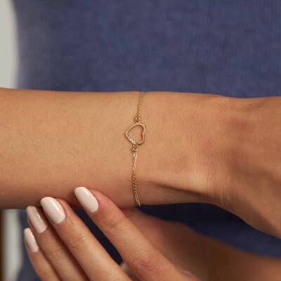 Minimal Taş Detaylı Kalpli Altın Bileklik - 1