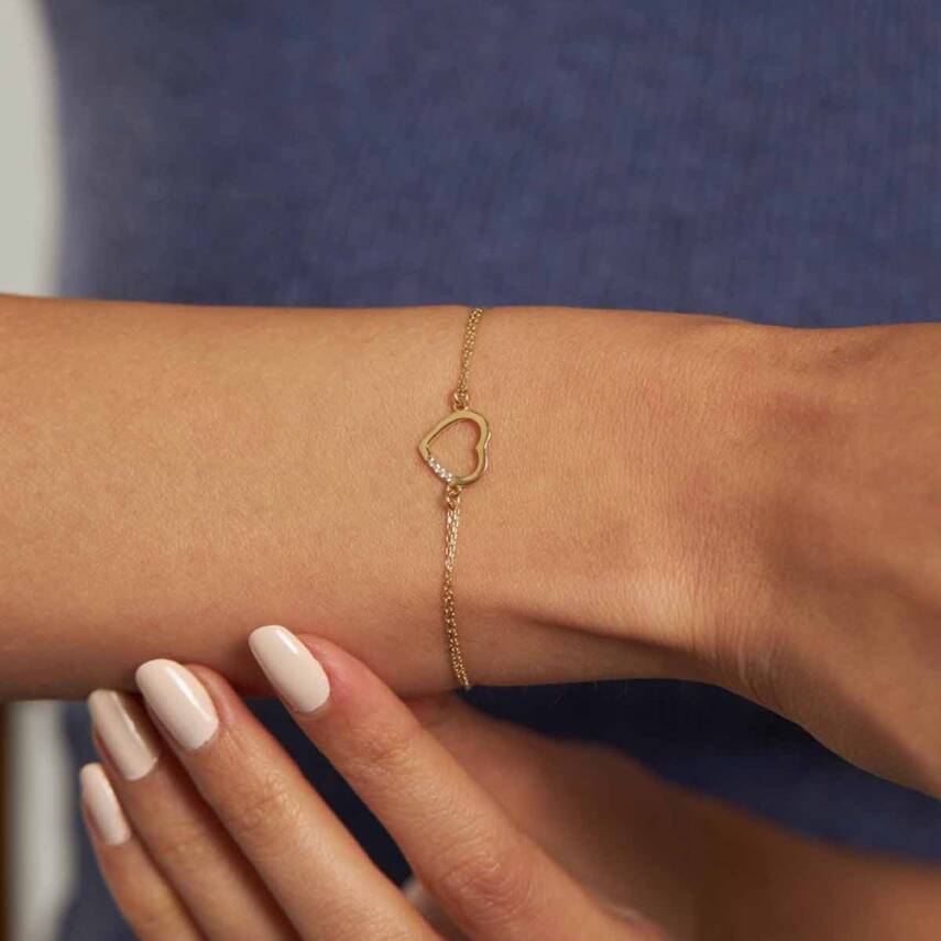 Minimal Taş Detaylı Kalpli Altın Bileklik - Semih Haşhaş Kuyumculuk