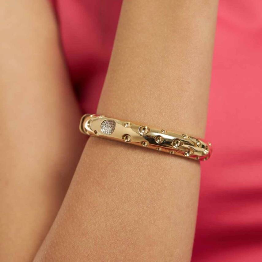 Minimal Taşlı Altın Kelepçe Bilezik - 1