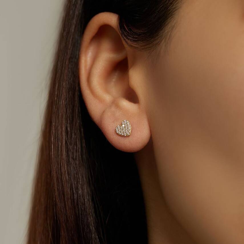 Minimal Taşlı Kalp Altın Küpe - Semih Haşhaş Kuyumculuk