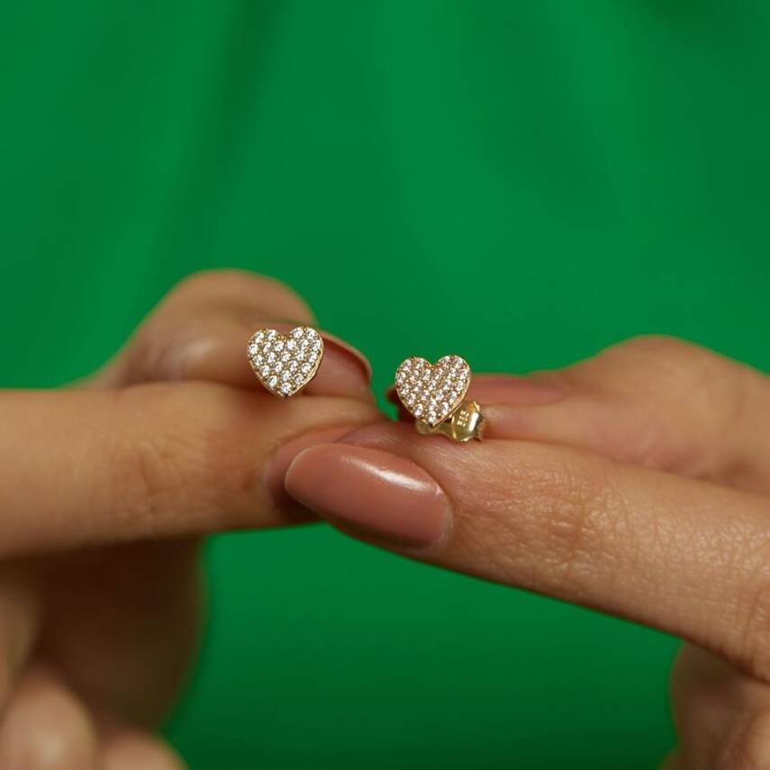 Minimal Taşlı Kalp Altın Küpe - Semih Haşhaş Kuyumculuk (1)