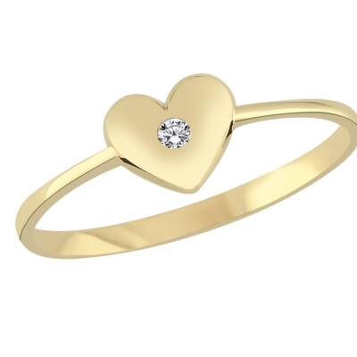 Minimal Taşlı Kalp Altın Yüzük - 1