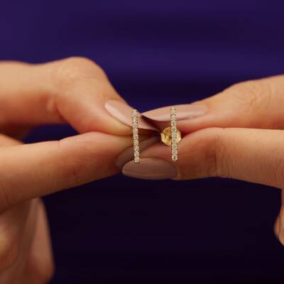 Minimal Taşlı Şerit Altın Küpe - 2