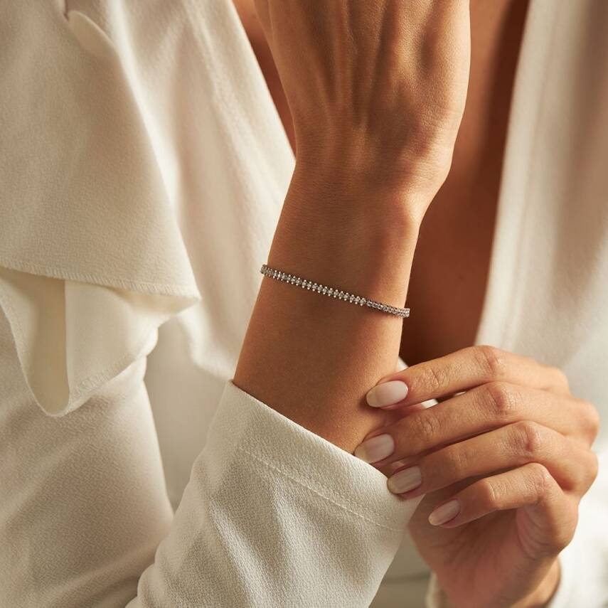 Minimal Taşlı Su yolu Beyaz Altın Bileklik - Semih Haşhaş Kuyumculuk