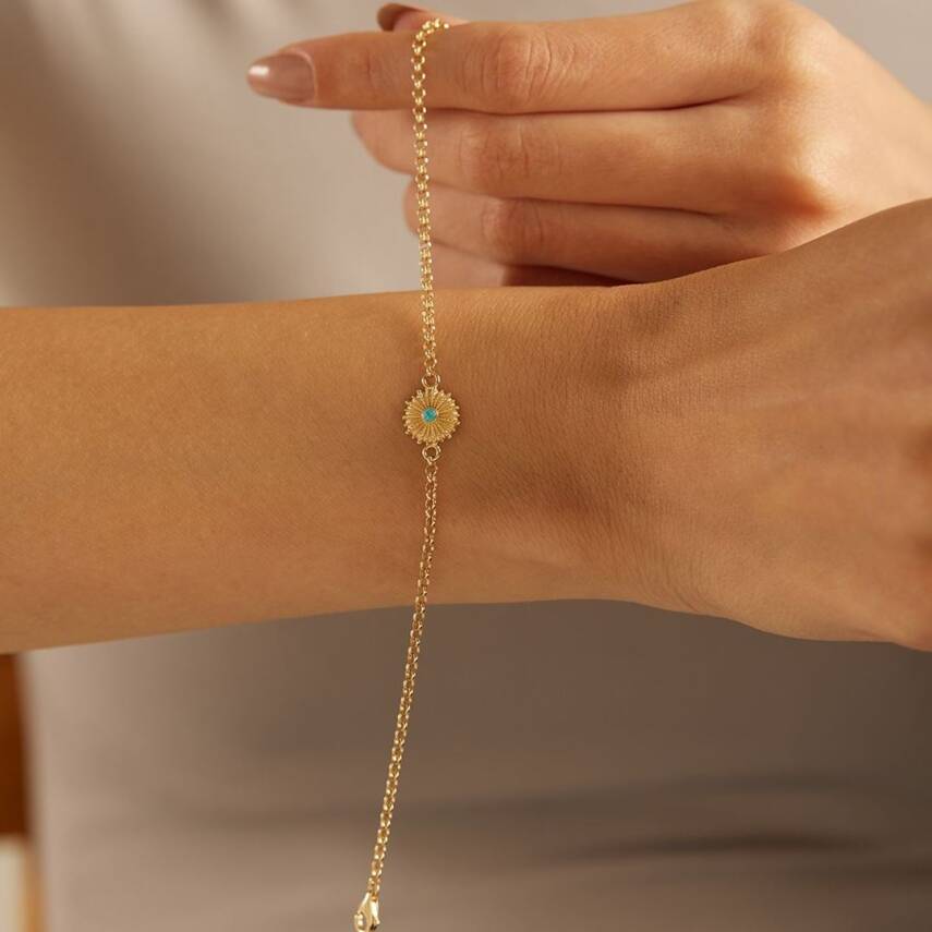 Minimal Turkuaz Taşlı Güneş Altın Bileklik - Semih Haşhaş Kuyumculuk