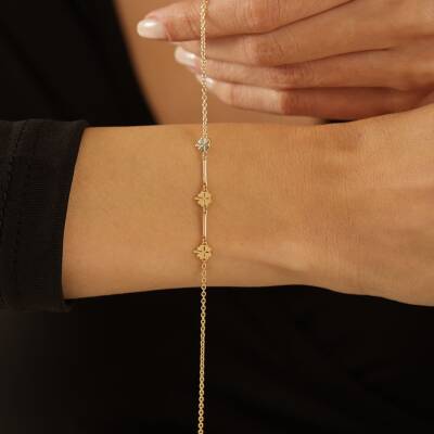 Minimal Üçlü Yonca Altın Bileklik - 1