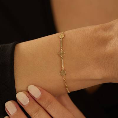 Minimal Üçlü Yonca Altın Bileklik - 2