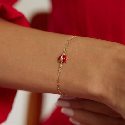 Minimal Uğur Böcekli Altın Bileklik - 1