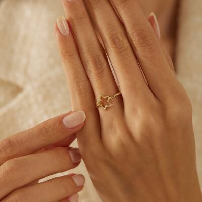 Minimal Yıldız Altın Yüzük - 1